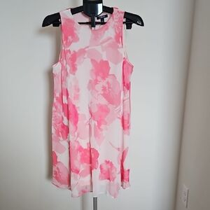 Chaps Pink and White Sleeveless Sundress for Wedding Guests